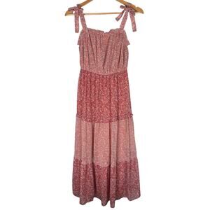 Sincerely Jules Womens Tiered Floral Pink Boho Maxi Dress Small